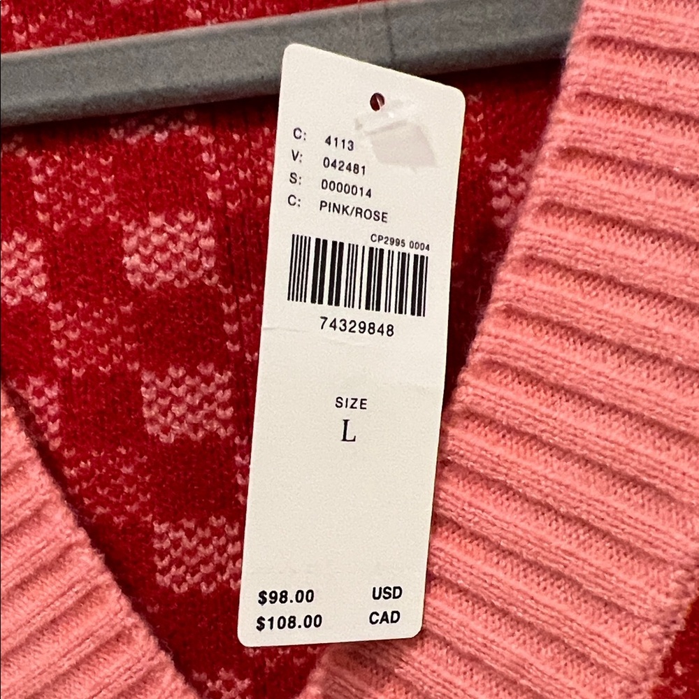 Anthropologie Red and Pink Checkered Women's Sweater Vest-Size Large NWT!! - Picture 2 of 7